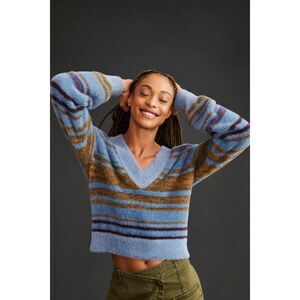 By Anthropologie Cropped Sweater Striped Size Large